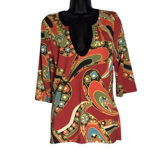 Athleta Retro-Inspired Paisley Tunic With Deep V-Neckline & 3/4 Sleeves